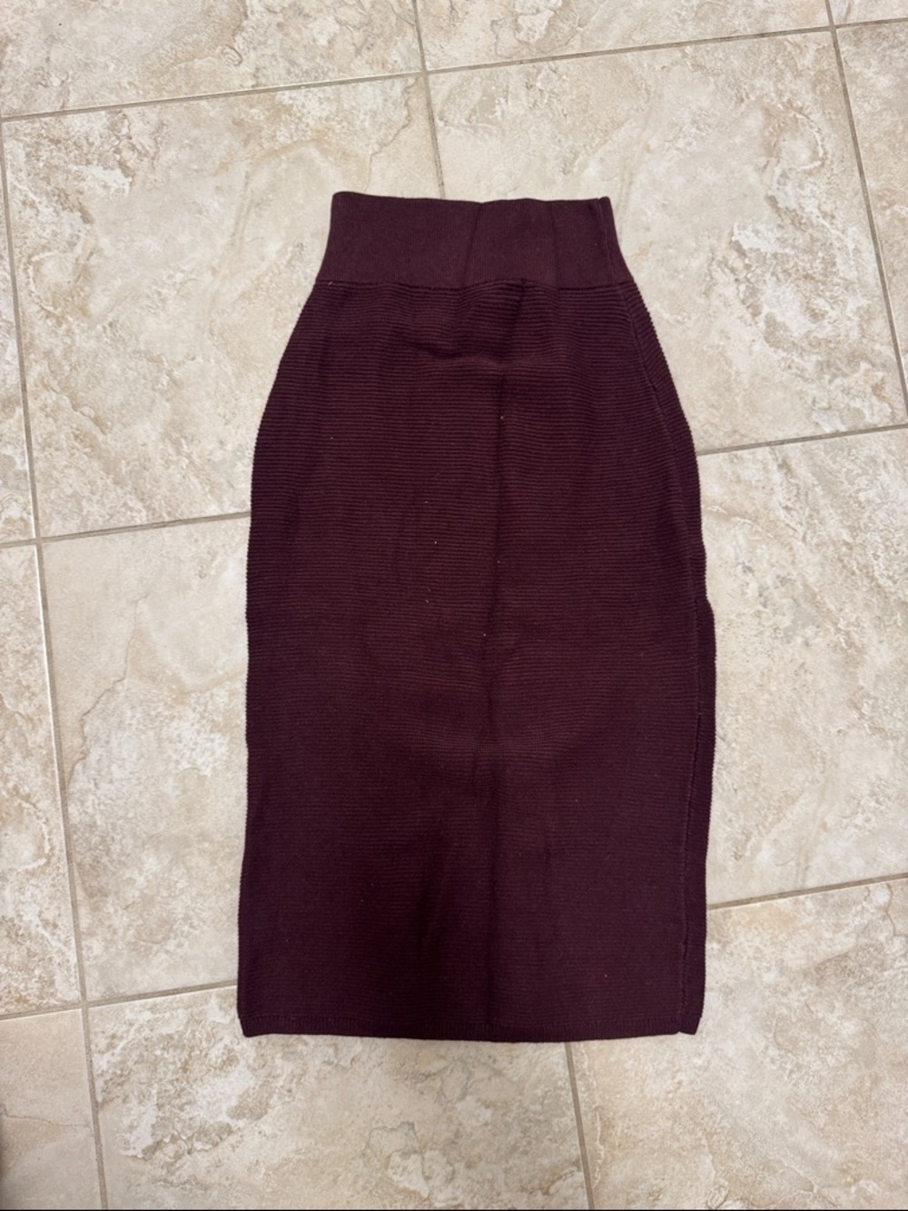 Express Ribbed High-Waist Pencil Skirt in Deep Wine
